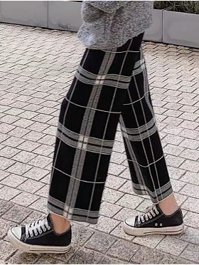 Warm Plaid Wool Feeling Knitted Pants